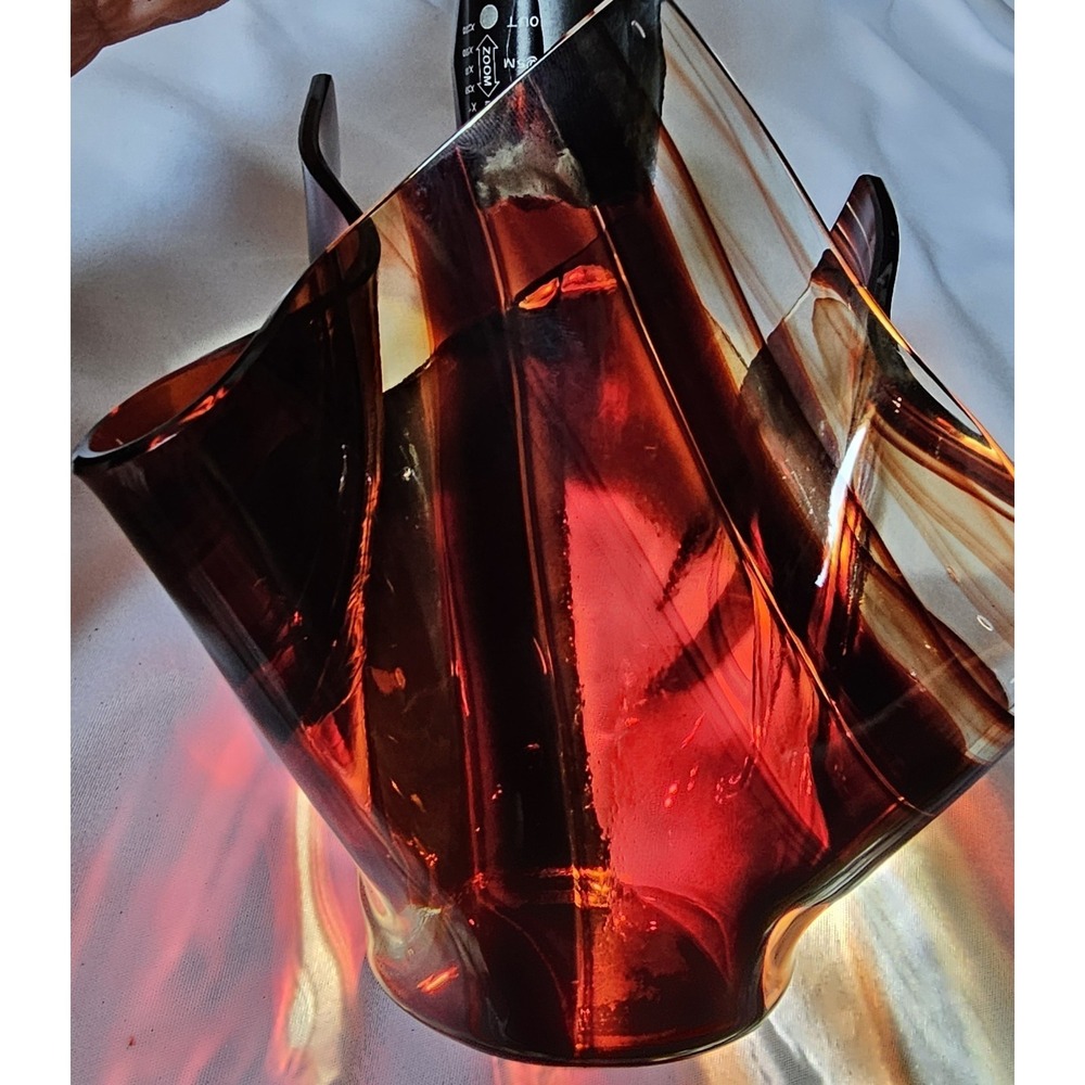 Tony Serveinte Glass Blown Folded Handkerchief Swirl Vase Signed Brown/Clear - Picture 10 of 15